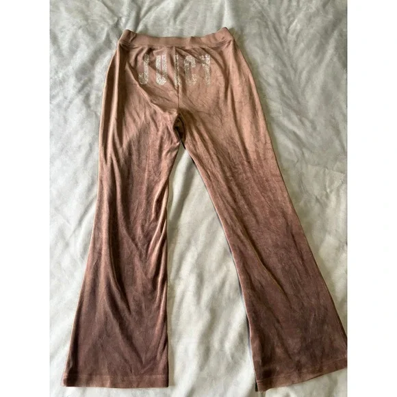 Juicy by Juicy Couture Brown Velour Ombre Rhinestone Logo Wide Leg Pants Small - Picture 2 of 3